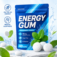 Chewing-gum énergétique sans sucre, marque privée OEM, caféine naturelle, L-théanine, vitamines B, saveur menthe verte, complément alimentaire