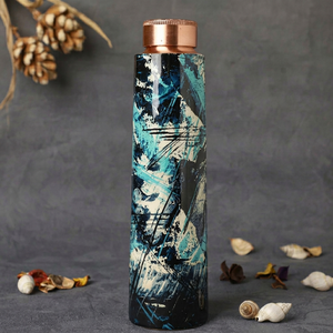 Premium Abstract Ocean Splash Enamel Coated <b>Copper</b> Water <b>Bottle</b> Handmade Designer Ayurvedic <b>Copper</b> <b>Drinking</b> <b>Bottle</b> with Blue - Product Image 1