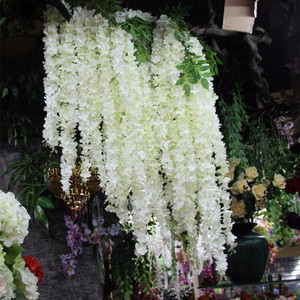 D-V005 Flores Colgantes de Glicinia al por Mayor, Glicinia de Seda Blanca y Rosa, Flores Artificiales Colgantes para Decoración de Fondos de Boda - Product Image 6