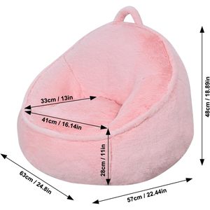 Fauteuil pouf pour filles, rose, rembourré de mousse déchiquetée, portable, en tissu velours, 3 ans+, coussin en peluche - Product Image 6