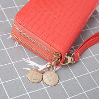 Dompet Wanita Grosir Model Clutch Motif Kulit Buaya Bahan PU dengan Penutup RFID, Tas Ponsel Murah