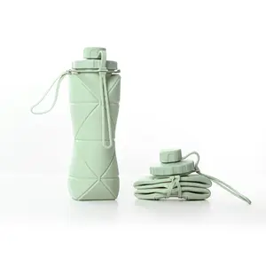 2024 Portable Outdoor Silicone Collapsible Large Capacity 600ML Sport Camping Traveling Water Bottle