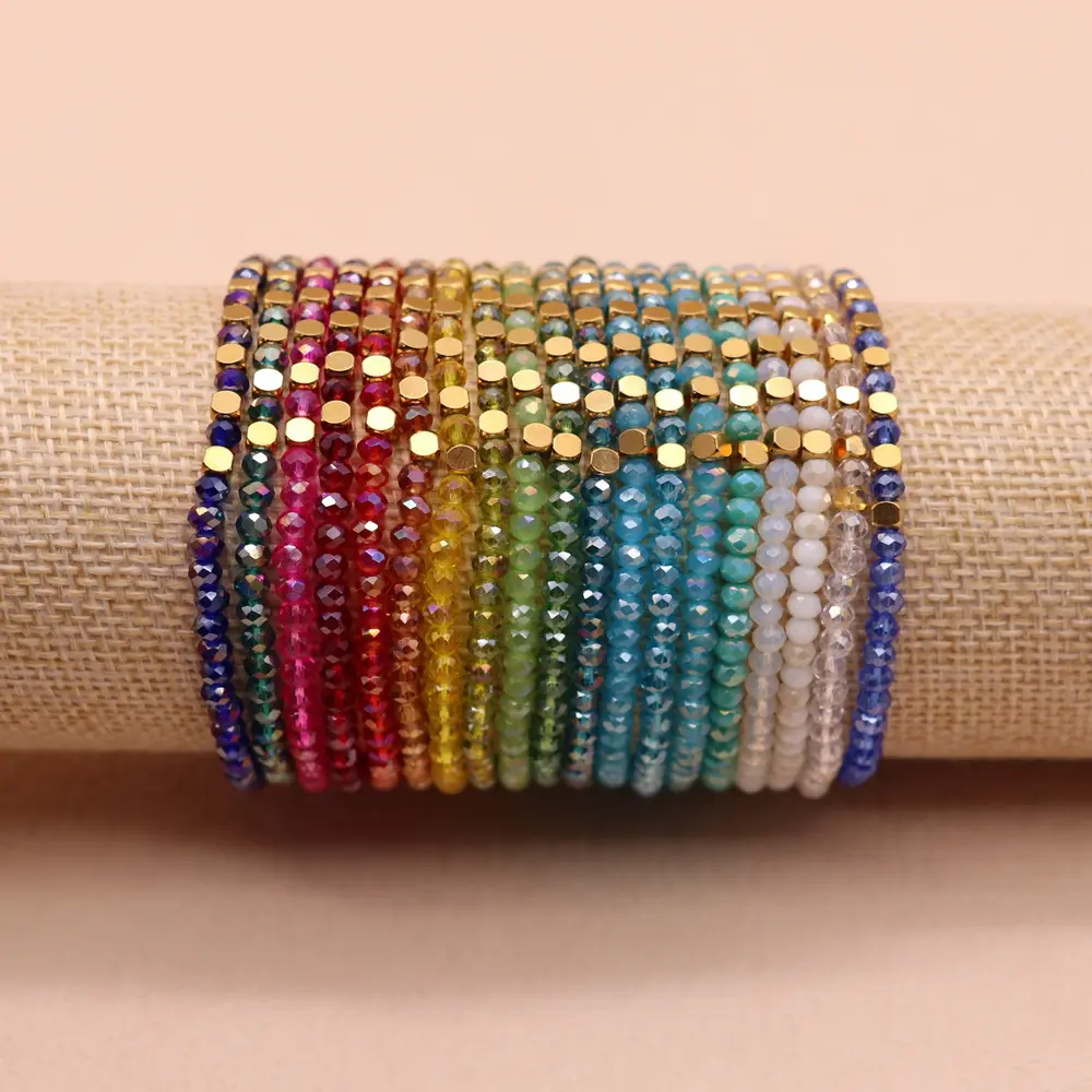 Braccialetti di perline di vetro sfaccettato multicolore con perline di cristallo per donne e uomini
