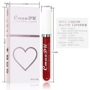 Lipstik Matte cair, 3 buah/Set Lipstik Matte cair, tahan air, tahan lama, kosmetik seksi Nude, cangkir non-lengket, riasan bibir, Lipstik beludru