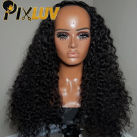 Perruques 3/4 en cheveux humains bouclés birmans 3C tendance, haute densité 300%, pour femme, avec bonnet ajustable et respirant