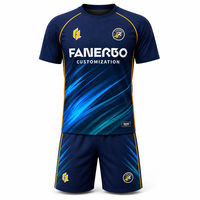 Ensemble de maillot de football pour hommes, dégradé cyan marine foncé, uniforme de football sublimé, manches courtes, kit d'entraînement d'équipe