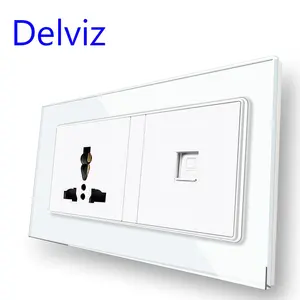 Delviz Crystal glass Panel, plug jacks Electric power Outlet, Computer cable interface, 16A International Universal Wall Socket