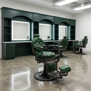 Sillón de Barbería Hidráulico de Alta Calidad, Ajustable, de Cuero Verde, con Estructura de Aleación de Aluminio, para Estudio de Barbería y Peluquería - Product Image 1