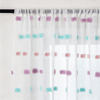 Cortina de ventana de tul de poliéster jacquard transparente con pompones de colores, con bolsillo para barra, filtro de luz, para decoración de habitación infantil