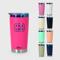 Tasse de voyage gravée au laser à double paroi en acier inoxydable avec revêtement en poudre de 20oz plaqué arc-en-ciel en Offre Spéciale avec logo personnalisé