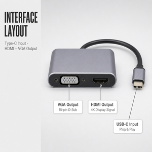 Adattatore <span class=keywords><strong>USB</strong></span> C a HDMI <span class=keywords><strong>VGA</strong></span> 4K 30Hz, Convertitore Type C a HDMI e <span class=keywords><strong>VGA</strong></span> con Doppia Uscita per Laptop, Proiettore, Sala Riunioni - Product Image 3