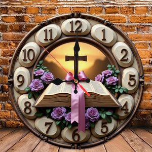 Round Wooden Wall <b>Clock</b> 25Cm Silent Quartz <b>Movement</b> For Home Bedroom Office Decor - Product Image 5