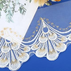 Pizzo in Seta di Latte Ricamato con Filo Dorato Largo 18cm per Abiti, Bambole <span class=keywords><strong>Barbie</strong></span>, Tovaglie, Cuscini Divano, Bordatura in Pizzo Francese per la Casa - Product Image 6