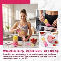 Poudre de Berbérine et de Yerba Maté OEM ODM Cutting Max - 30 Sachets, Saveur Fraise Açaï, Favorise le Métabolisme, l'Énergie et la Santé Intestinale