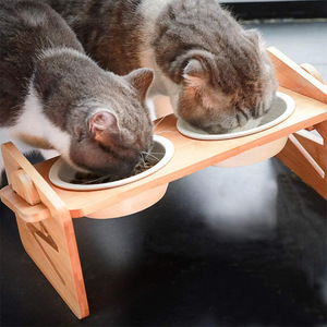 Soporte Ajustable de Madera para Cuencos de Gato/Perro, Estilo Sólido, Comedero Portátil para Mascotas con Protección Cervical, Fuente de Carga, Bandeja para Comida de Perro - Product Image 2