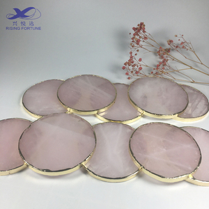 Round Rose Quartz <strong>Coasters</strong> Wholesale Round Rose Quartz <strong>coaster</strong> Gold Trim pink <strong>Agate</strong> <strong>Coasters</strong> with Gold Trims - Product Image 2