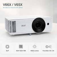 Proyector DLP Acer V66X V65X XGA 1024*768, 4500 ANSI Lúmenes, Compatible con WUXGA 1080P, Proyector de Video 3D para Negocios y Educación