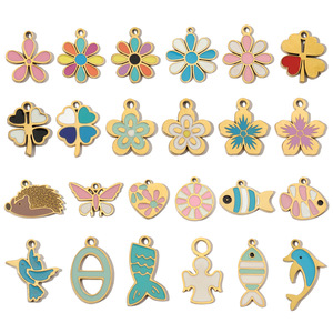 Beimai OEM เสน่ห์สำหรับการทำเครื่องประดับดอกไม้นกนางฟ้าปลาโลมาที่มีสีสันหยดน้ำมันสแตนเลสอุปกรณ์จี้ DIY - Product Image 2