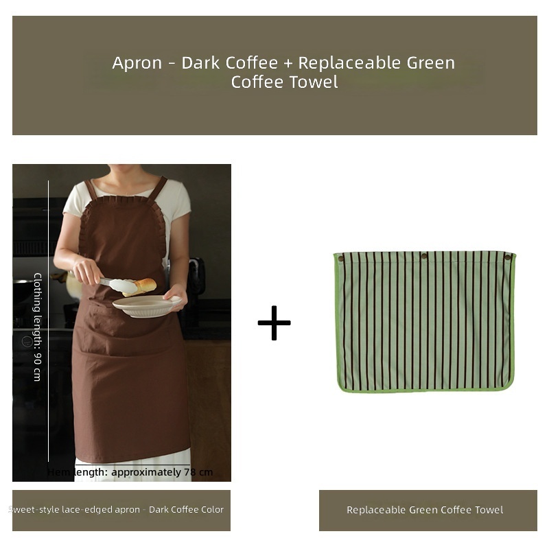 Tablier curry foncé 1 serviette café vert