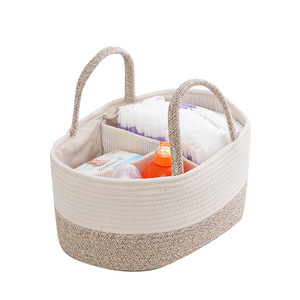 <span class=keywords><strong>Cesta</strong></span> de Almacenamiento Plegable de Cuerda de Algodón Ecológica para Pañales y Artículos de Bebé, Organizador para Coche, <span class=keywords><strong>Cesta</strong></span> de Algodón Tejida a Mano al por Mayor - Product Image 1