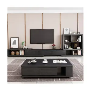 Factory Price Minimalist Wooden Square Table Set Living Room Tv Cabinet And Center Table With Drawers