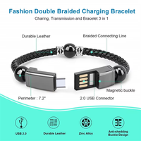 Kabel Data USB Portabel untuk Perjalanan, Kabel Pengisi Daya Gelang Kulit Kepang, Kabel Pengisi Daya Data di Pergelangan Tangan