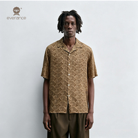 Chemise cubaine de resort pour homme 100 % coton, motif cachemire goutte d'eau, 123 cm, marron beige