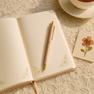 Set de Regalo de Cuaderno Floral Rosa Pálido con Arte de Líneas en Dorado y Bolígrafo en Elegante Caja con Cinta para Diario y Regalos - Product Image 2