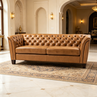 Meubles de salon antiques de luxe, canapé Chesterfield en cuir véritable, canapé haut de gamme pour chambre à coucher, hôtel, bureau