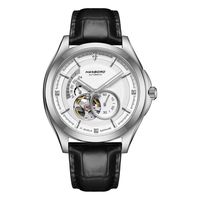 Montre automatique HANBORO MIYOTA en acier inoxydable unisexe, bracelet en cuir, cristal, pour affaires, formelle, quotidienne, bureau, haute qualité, aiguilles