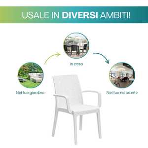 Sedie impilabili da esterno effetto rattan bianco con braccioli 59x57x86 cm - Product Image 4