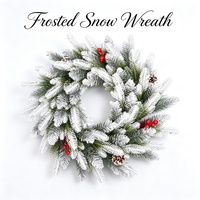 UMIND 2026 Schneebeflockter Künstlicher Weihnachtskranz mit Roten Beeren und Tannenzapfen, Frosted Winterkranz für Festliche Heimdekoration