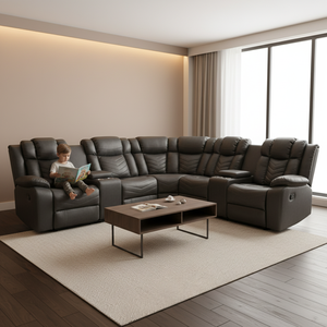 Contemporary Electric Reclining <b>Sofa</b> <b>Set</b> Faux Leather Tufted Back Metal Frame Remote Control Corner Design - Product Image 6