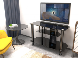 Ba lớp màu đen Tempered Glass kim loại hàng đầu chân sàn <span class=keywords><strong>TV</strong></span> bảng cho 22 ~ 32 "<span class=keywords><strong>LCD</strong></span>/LED <span class=keywords><strong>TV</strong></span> đứng bàn - Product Image 2