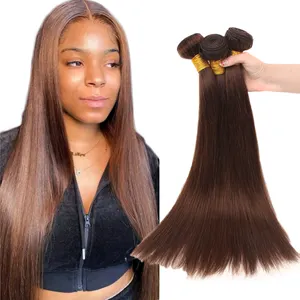 Brown Raw Human Hair Extensions Silky Straight #4 Chocolate brown Russian Remy Hair weaving For Woman Double Weft Hair 3bundles