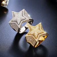 Bague Hip Hop BES Fashion plaquée or, forme étoile, avec zircon incrusté, pour homme, idéale pour les fêtes, les fiançailles ou comme cadeau