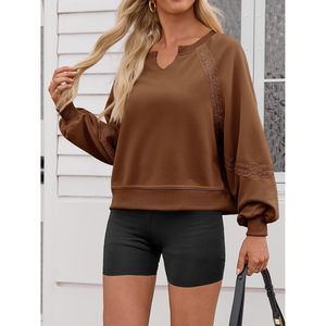 Sweat-shirt court surdimensionné personnalisé pour femme, col en V, détails en dentelle, manches longues, doux, léger, coupe ample, style Y2K, idéal pour l'automne - Product Image 3