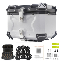 OTCO Boîte à bagages arrière pour moto de haute qualité 45L en aluminium, noire/argentée, amovible et réutilisable pour la modification/amélioration de toutes les motos