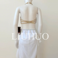 Ensemble de danse pour enfants LIUHUO blanc en deux pièces avec des embellissements en strass irisés et un détail en mousseline asymétrique