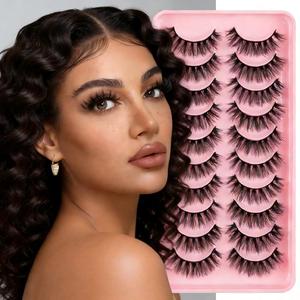 Pestañas Postizas de Tira, Pelo Sintético Natural, Efecto Wispy 3D, 10 Pares, Libres de Crueldad Animal, Hechas a Mano, Reutilizables, con Base de Algodón Negro - Product Image 2