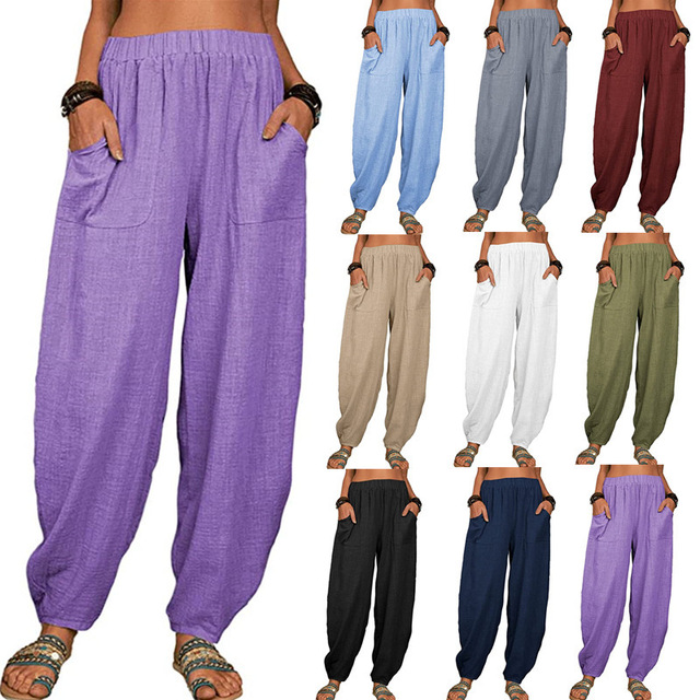 Women's Loose-Fit Cotton Casual Pants Homewear Harem Pants   Fashion
