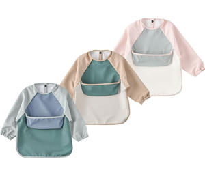 Bavoir de sevrage pour bébé avec manches avec poche fourre-tout Bavoir pour bébé anti-désordre Bavoir à manches longues - Product Image 1