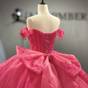 Vestido de Quinceañera Jancember 8566 Popular Color Fucsia con Hombros Descubiertos y Lazo - Product Image 6