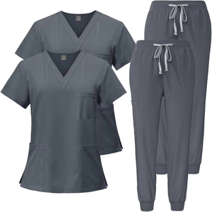 Conjunto de Uniformes Médicos Transpirables, Sueltos, Cómodos, de Manga Corta, Cuello Irregular y Corte Holgado - Product Image 1