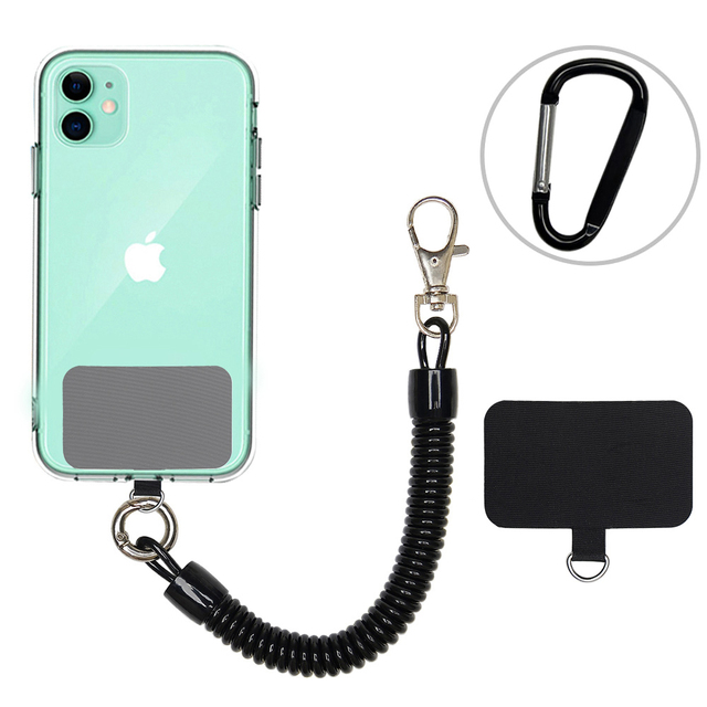 Elastic Mobile Phone Lanyard Spring Rope Anti Lost Keychain Mountaineering Buckle Spiral Lanyard With Rectangle Shim