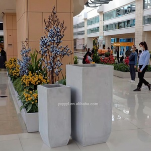 Fioriera <span class=keywords><strong>in</strong></span> Fibra di Argilla e <span class=keywords><strong>Cemento</strong></span> Stile Europeo, Grande e Alta, Quadrata, per Arredamento Casa, Vaso da Terra con Fori di Drenaggio - Product Image 3