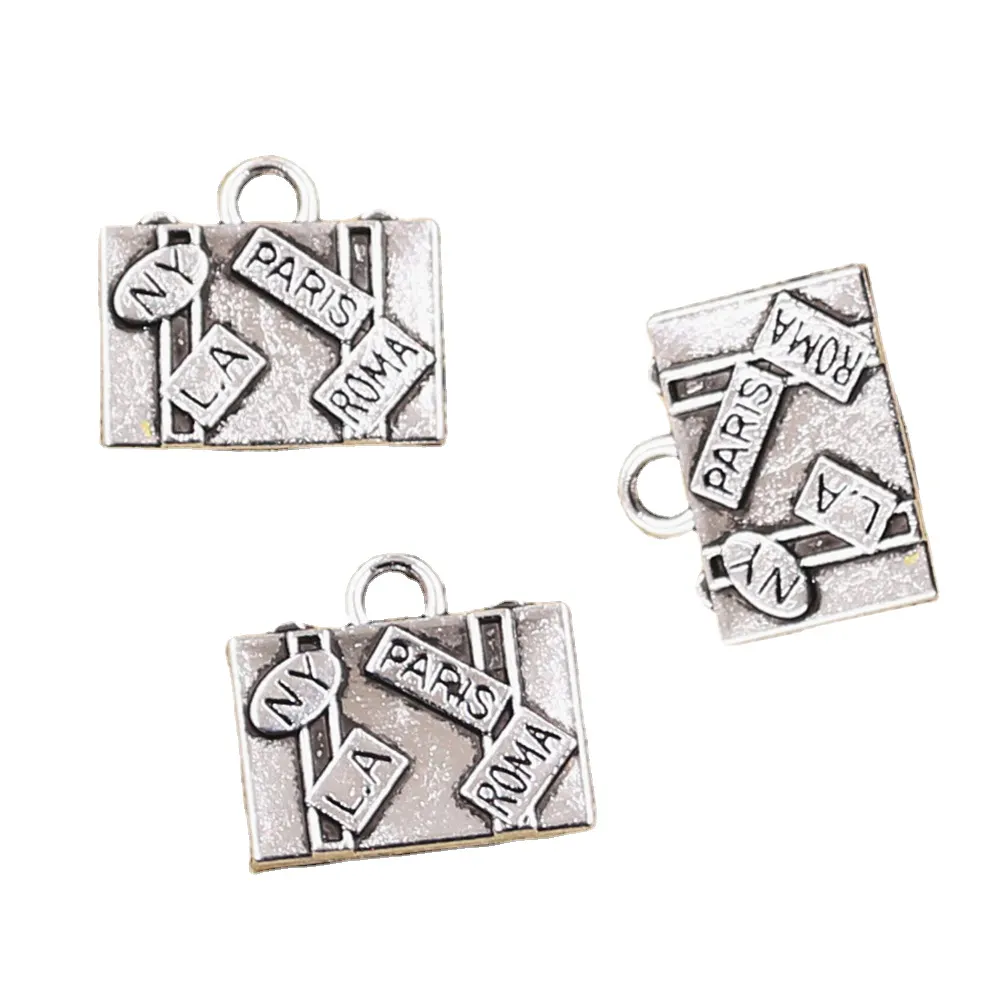 Tùy Chỉnh Charms Vintage Bạc Thời Trang Túi Du Lịch New York Paris Roma LA Charm Pendant Đối Với Trang Sức 15x16mm