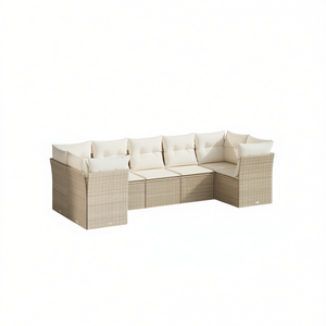 Ensemble de canapés de jardin beige crème en rotin PE, mobilier d'extérieur durable au design contemporain avec coussins en mousse haute densité - Product Image 1