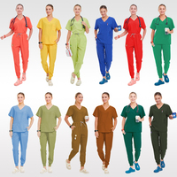 Gepersonaliseerde Logo V-Hals Ziekenhuis Werken Uniformen Medische Scrub Top Joggingbroek Unisex Verpleging Scrub Uniform Sets Voor Verpleegkundigen