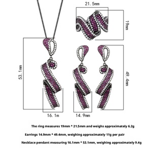 Wholesale Fashion Eco-friendly Copper Black Gold Plated Micro Pave Red Zircon Bow Pendant <b>Earrings</b> Ring Jewellery <b>Set</b> - Product Image 2